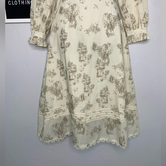 *SOLD* Simple Retro Cottage Core Lyric Printed Stand Collar Midi Dress Size Smal - Picture 3 of 16